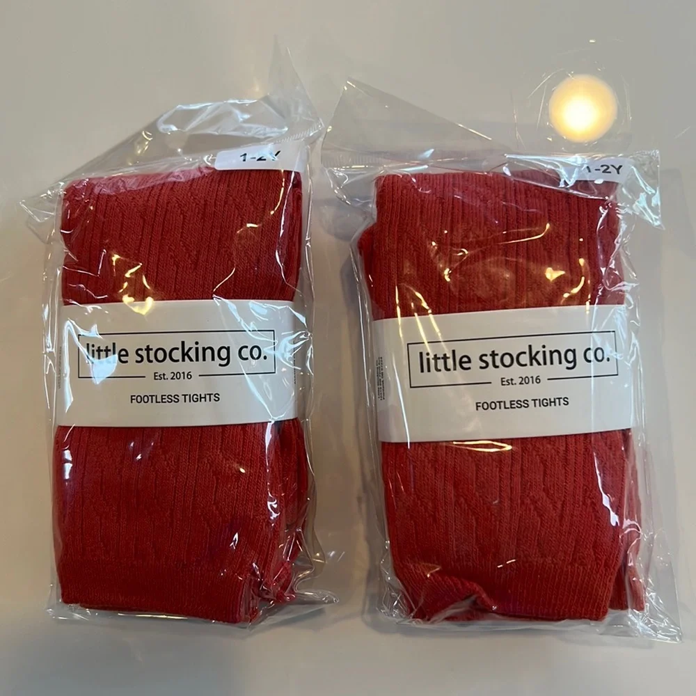 New! Little stockings set of two cable knit tights size 1-2Y